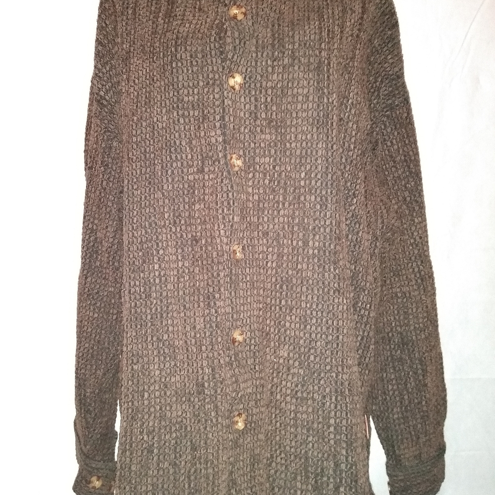 Vintage PJ Mark Button Up Brown Fleece Sweater